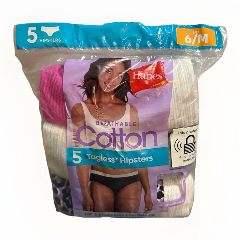 Hanes Cotton Hipster Underwear 5 Pack Womens Size 6/M Tagless Breathable NEW